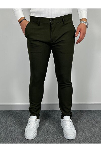 HAVANO Men's Green Slim Fit Pattern Fabric Trousers Daily Stylish Casual