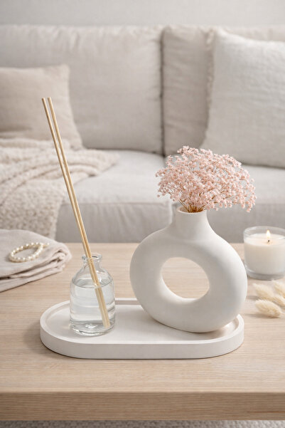 VANTES Dekoratif Vazo ve Pudra Kokusu (Beyaz Standlı)