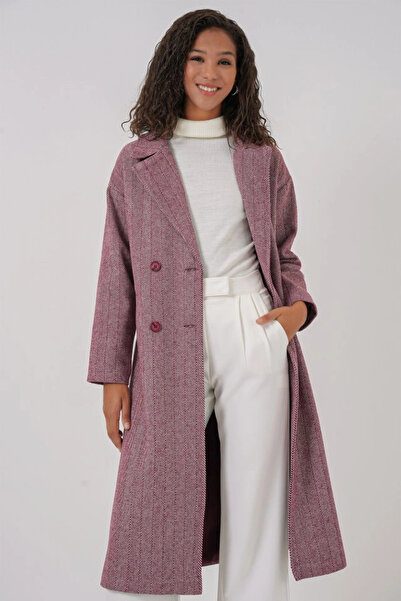 nedo7 9113 Oversize Wide Cut Wool Long Cashmere Coat - Burgundy