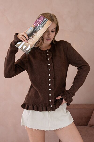 mysimy Button-Detail Soft Textured Knit Cardigan