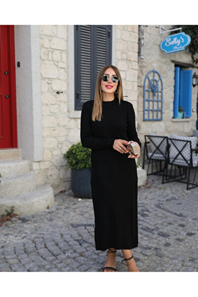 nedo7 Women's Long Sleeve Semi Turtleneck Back Window Detail Lace up Midi Kni...