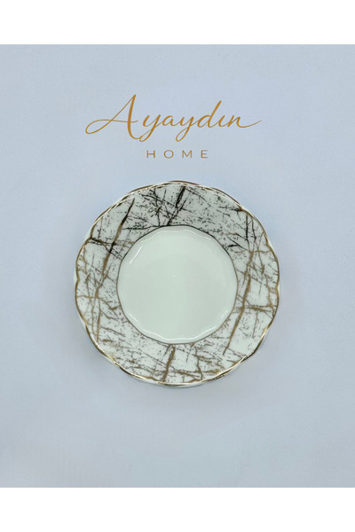 İpek Porselen Mermer Çay Tabağı 6’lı Set – AYAYDIN HOME