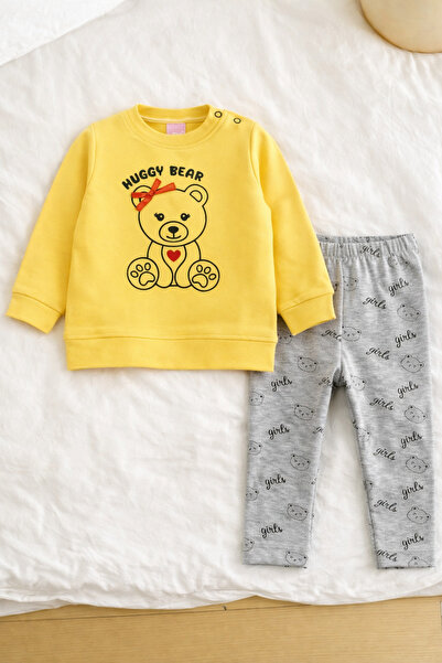 BABY SPORT طقم أطفال تيدي بير مطبوع قطن بأكمام طويلة من عمر 6-18 شهرًا