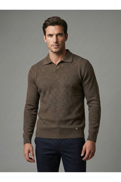 Ewarro سترة تريكو كلاسيكية للرجال بياقة بولو وأكمام طويلة