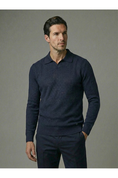 Ewarro Men's Classic Polo Neck Long Sleeve Knit Sweater