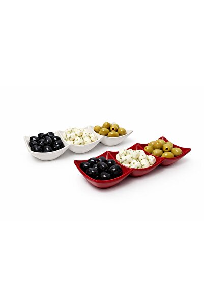 Asemi online 2-Piece White and Red Durable Melamine Breakfast Set