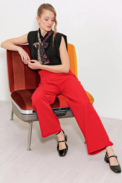 nedo7 Red High Waist Palazzo Trousers 6646