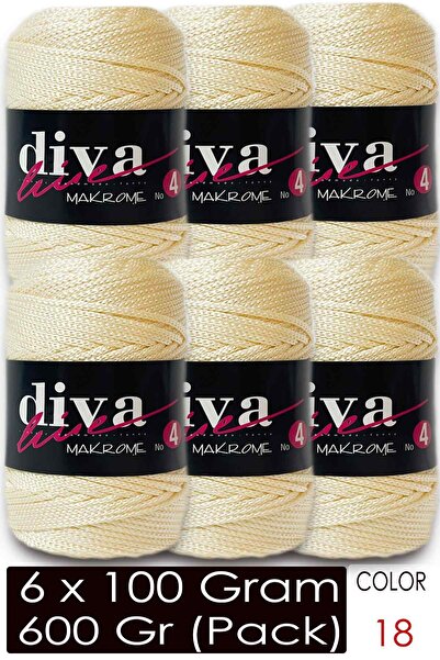 Diva İplik خيط مكرامية ديفا سميك (رقم: 4) 18 كريمي (عبوة من 6 قطع)