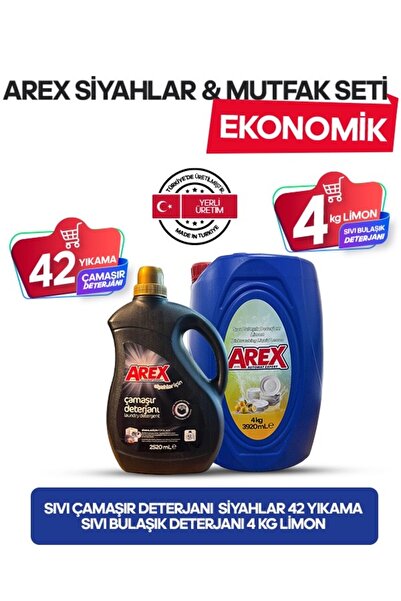 AREX Siyahlar & Mutfak Seti Ekonomik – 42 Yıkama Sıvı Çamaşır Deterjanı + 4 k...