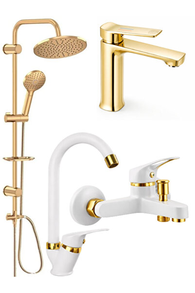 ESHOME Gold Full 4'lü Set Gold Robot - Gold Lavabo - Beyaz Eviye Mutfak ve Be...