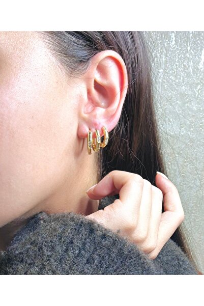 Lumel Takı Lumel Rodyum Kaplama Geometrik Form Zirkon Taş Detaylı Üçlü Halka ...