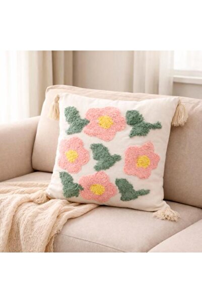 Generic Embroidered Cushion with Soft Floral Pattern