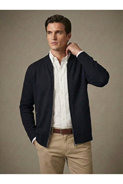 Ewarro Erkek Fermuarlı Triko Ceket Dik Yaka