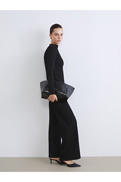 LC Waikiki Lcwaikiki Basic Black Elastic Waist Textured Women's Trousers W5K8...