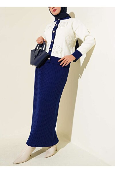 Burcia Floral Patterned Skirted Knitwear Double Set