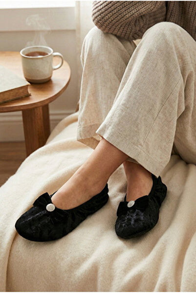 Mijja Taşlı Kadife Fiyonklu Kadife Ev Babeti Günlük Hediye Çeyizlik Kaymaz Pi...