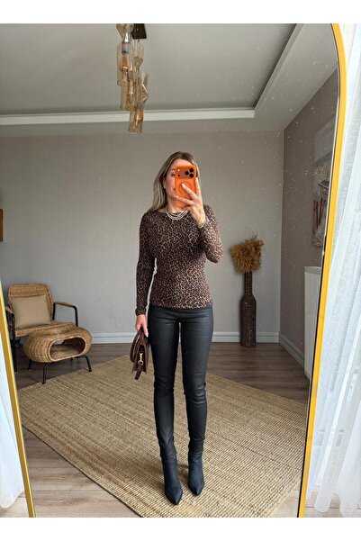 Butik Leopar Kaşmir Bluz