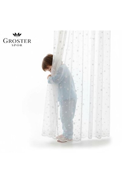 GROSTER SPOR White Star Children's Room Tulle - 1/3 Pleated - Baby Room Curtain - Tulle - Curtain - a Quality ++