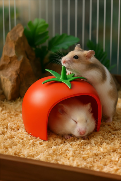 T×DEM Hamster Yuvası ( Domates Şeklinde ) Hasmster Evi Hamster Kafesi için De...