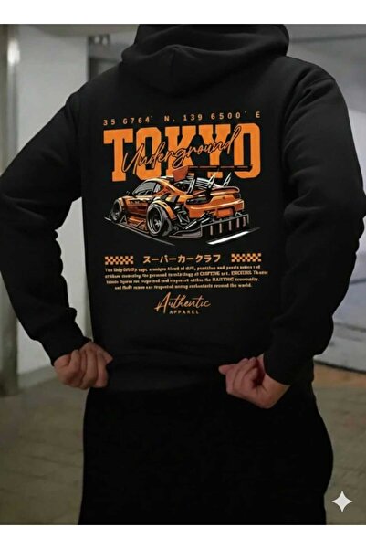 Framgan سويت شيرت أسود للجنسين من طوكيو كار مطبوع بغطاء رأس