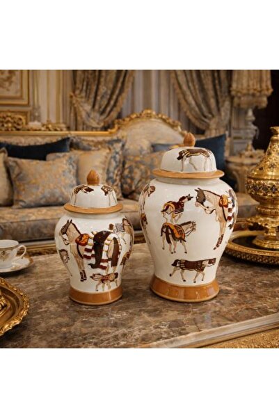 Generis Luxury Ceramic Vase Set with Arabian Horse Patterns (Two Pieces)