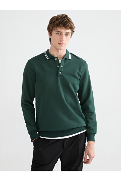 LC Waikiki SOUTHBLUE Yeşil Polo Yaka Kalın Erkek Sweatshirt W5O282Z8