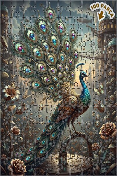 Teona Ahşap Görkemli Tavus Kuşu Steampunk Sanatı Çift Katlı Çerçeveli Ahşap P...