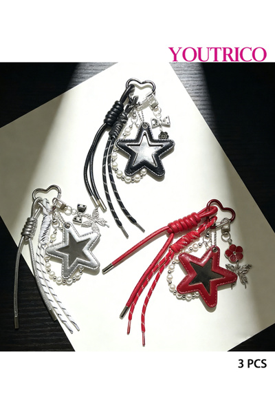 Youtrico Handmade Mirror Star Keychain - Braided Rope Dopamine Bag Charm (3pcs)