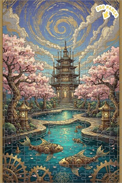 Teona Ahşap Steampunk Japon Tapınağı Desenli Ahşap Puzzle 200 PARÇA 25x35