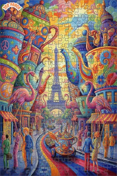 Teona Ahşap Büyülü Paris Flamingolar Yağlı Boya Görünümlü Sanat Ahşap Puzzle ...