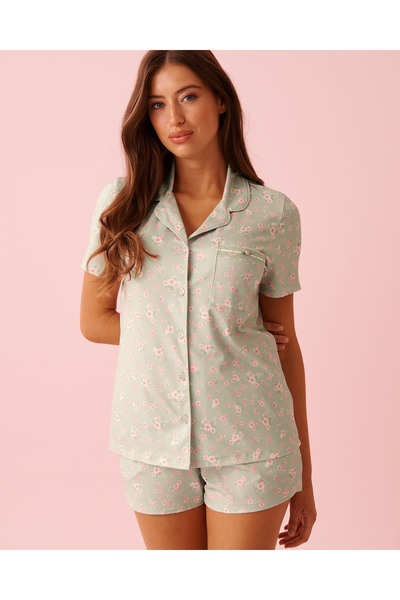 La Vie en Rose قميص بأزرار أمامية فائق النعومة بطبعة أزهار الكرز