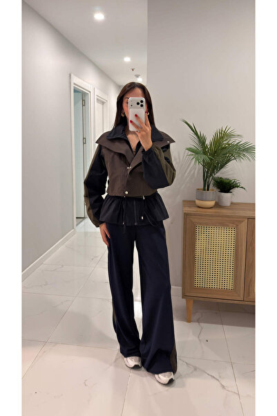 BİRCANÇİL Set de pantaloni Neyta, albastru închis, maro, cu detaliu de tren