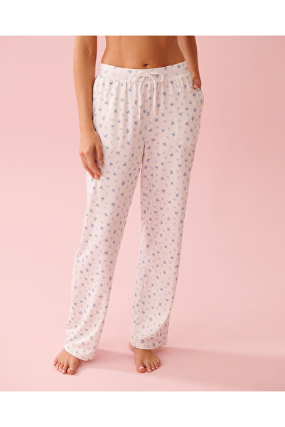 La Vie en Rose بنطال بيجاما فائق النعومة بطبعة وردة زرقاء