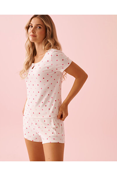 La Vie en Rose Heart Print Pointelle T-shirt