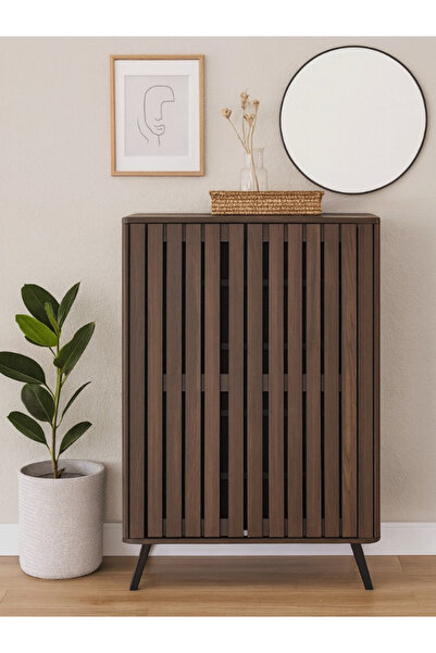 BEC22 Modern wooden shoe cabinet with a distinctive "slat" design