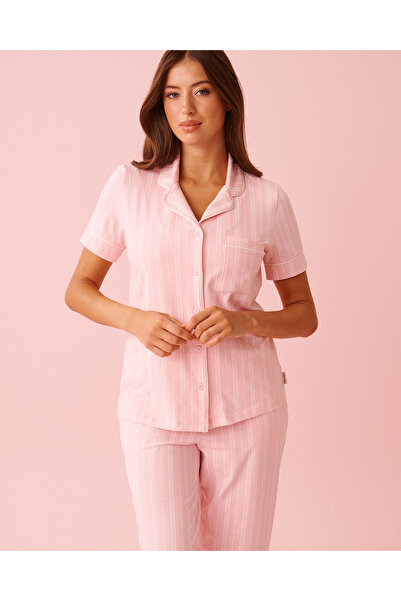 La Vie en Rose قميص قطني بأكمام قصيرة وأزرار