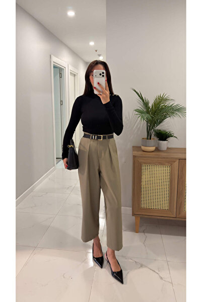 BİRCANÇİL Huggas Khaki Carrot Pants