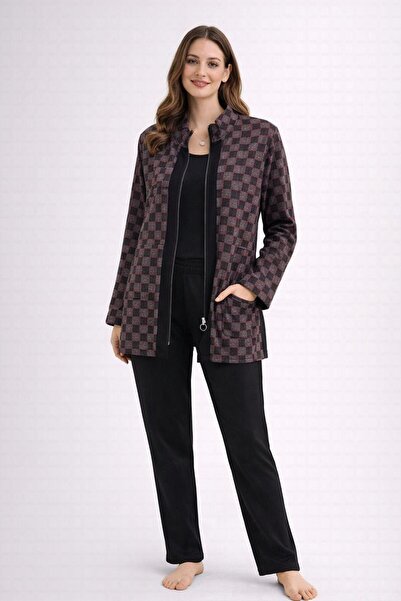 SCM LINGERIE طقم رياضي نسائي من القطن بسحاب ونقشات