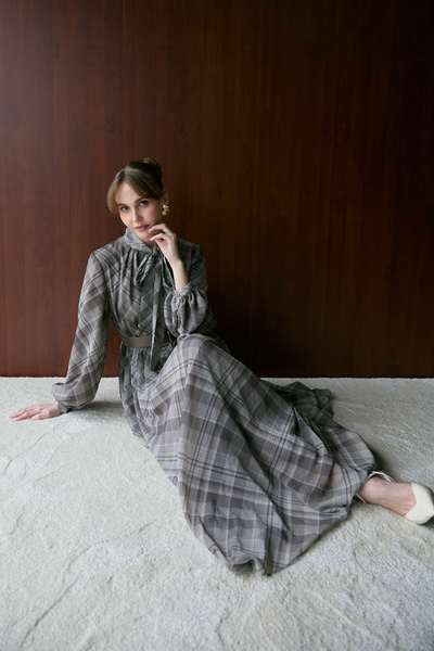 Melike Tatar Plaid Yoryo Chiffon Dress 78-567