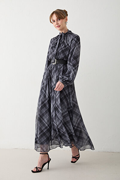 Melike Tatar Plaid Yoryo Chiffon Dress 78-567