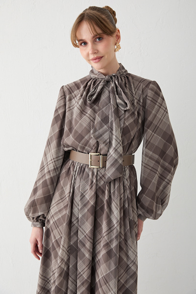 Melike Tatar Plaid Yoryo Chiffon Dress 78-567