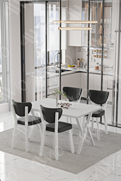 ah assel home Beyaz Elma Sandalye 80x120 Yemek Masası Mutfak Masası 4 Kişilik...