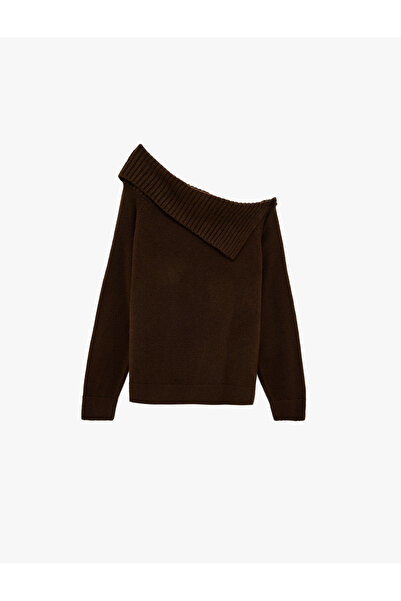 Koton Slim Fit Long Sleeve Boat Neck Knitwear Off-The-Shoulder Sweater