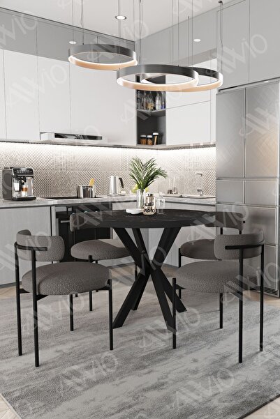 ah assel home Loan Teddy Sandalye 90x90 Yuvarlak Yemek Masası Mutfak Masası 4...