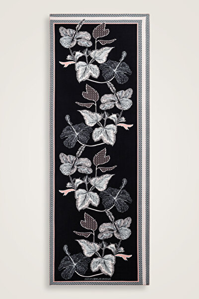 Imannoor x Rawdah Mekke Gülü Pembe-Siyah Floş Viskon Şal 70x210