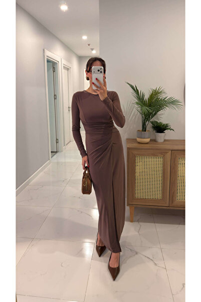 BİRCANÇİL Mocha Brown Waist Detailed Dress