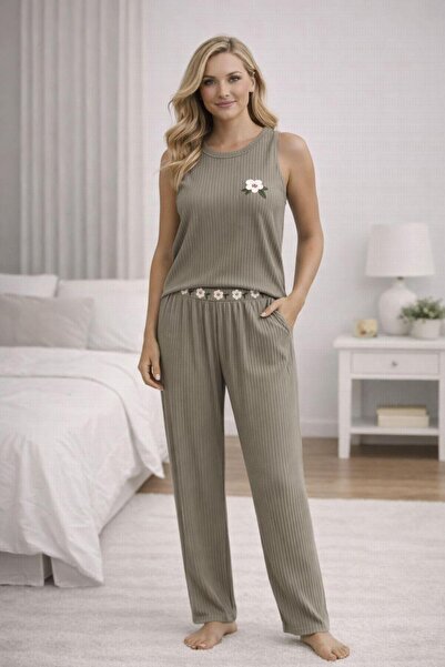 SCM LINGERIE طقم بيجامة نسائية من قماش ميلان القطني بدون أكمام