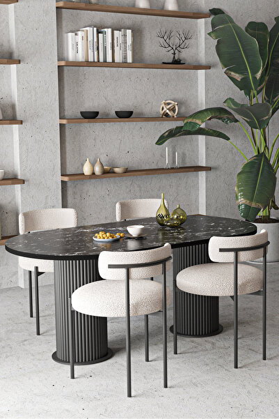 ah assel home Anka Ptt Silindir Ayak 80x140 Oval Yemek Masası Mutfak Masası M...