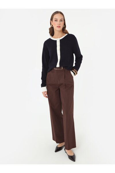 Refka Contrast Detailed Skirt Top Knitwear Cardigan - Navy Blue -