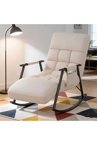 Tiokkss Indoor Outdoor Rocking Chair Comfortable Armrests Side Pockets Height...